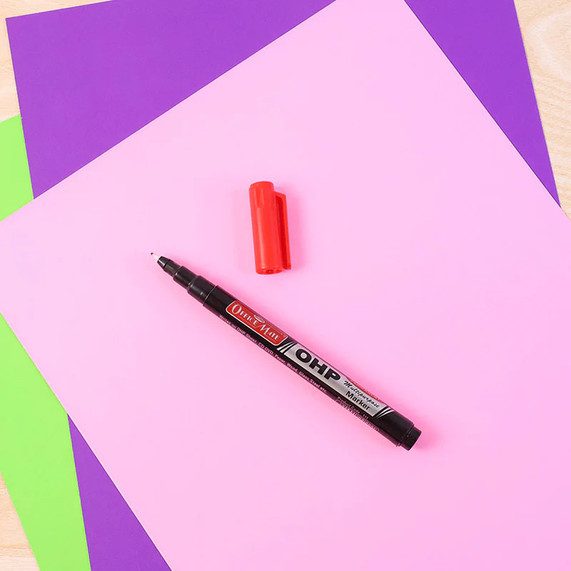 Officemate OHP/CD DVD Red Marker Pen – 10 Pc Permanent Writing Set - Image 2
