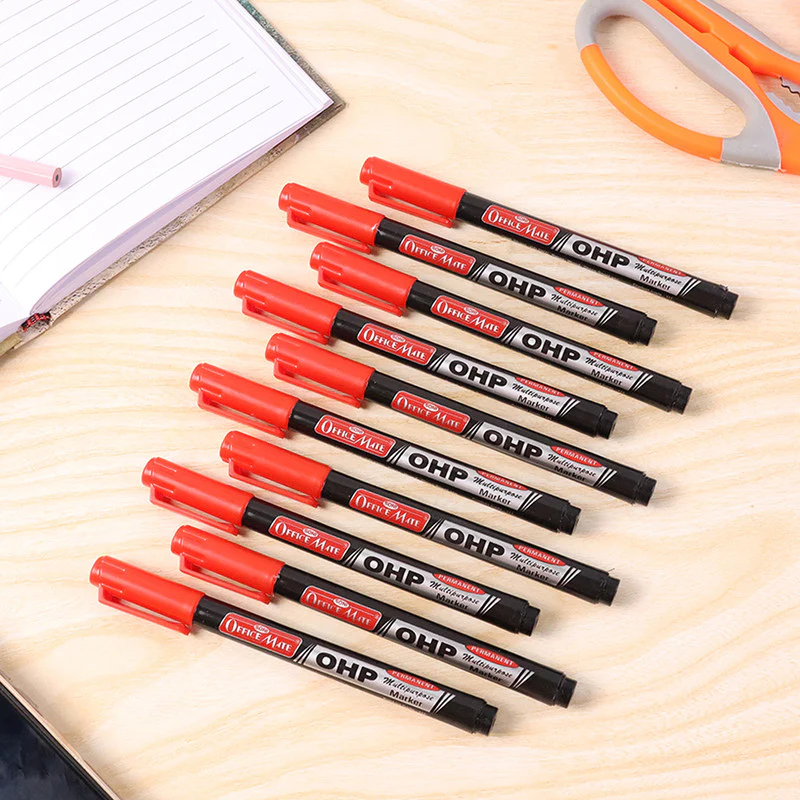 Officemate OHP/CD DVD Red Marker Pen – 10 Pc Permanent Writing Set - Image 3