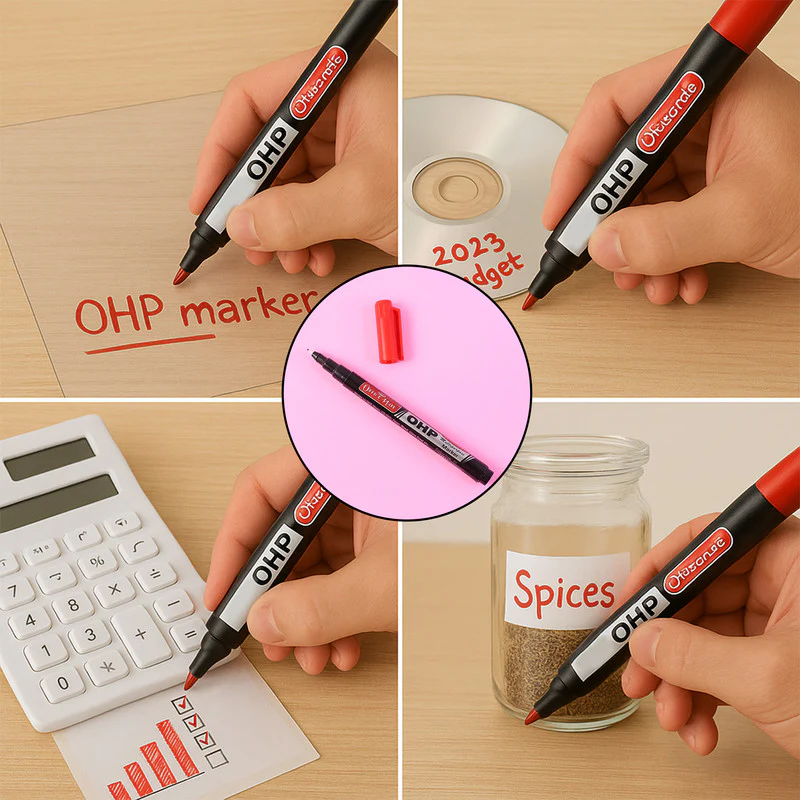 Officemate OHP/CD DVD Red Marker Pen – 10 Pc Permanent Writing Set - Image 4