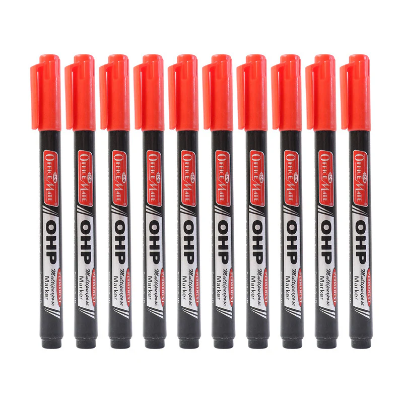 Officemate OHP/CD DVD Red Marker Pen – 10 Pc Permanent Writing Set - Image 5