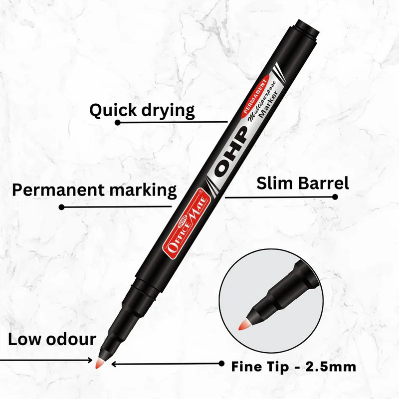 Officemate OHP/CD DVD Red Marker Pen – 10 Pc Permanent Writing Set - Image 6