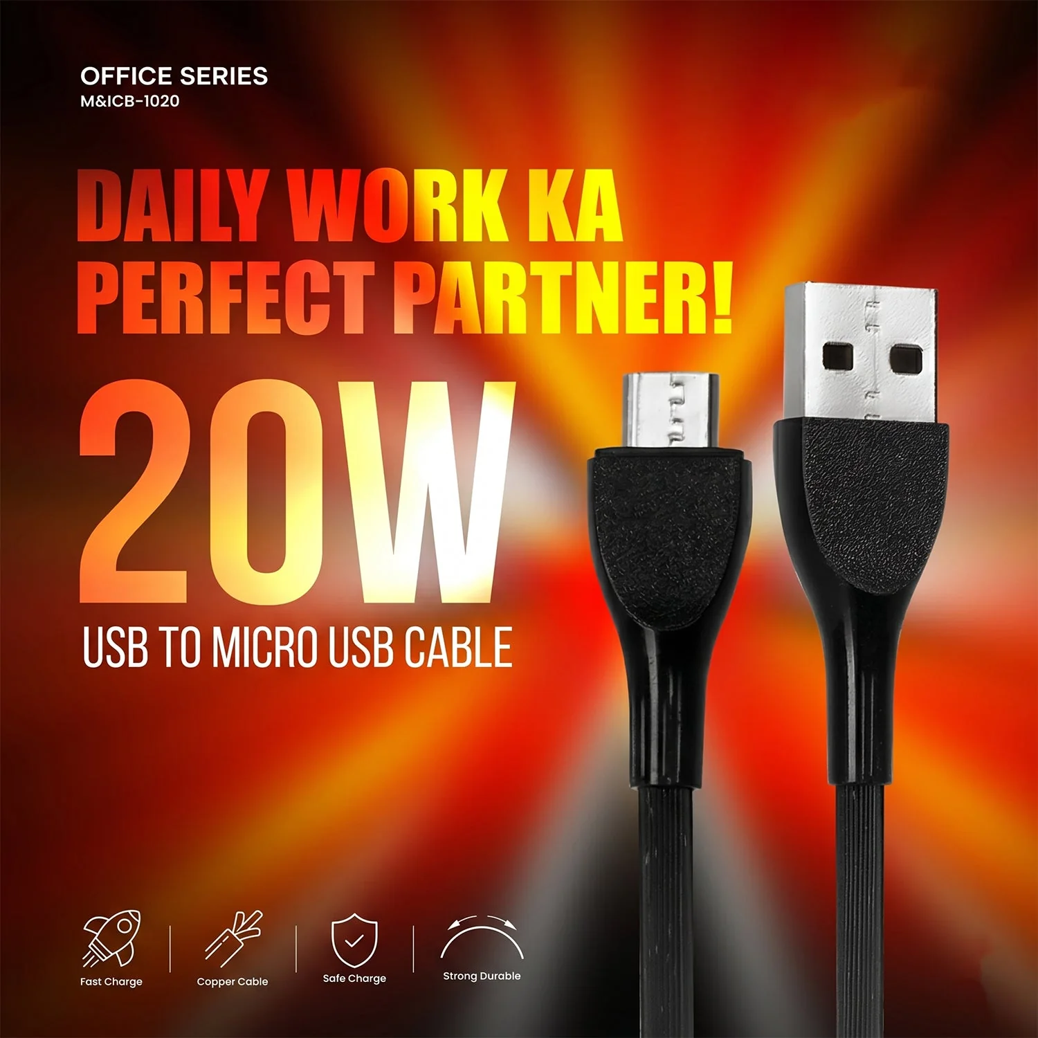 Office Series 20W USB to Micro USB Fast Charging Cable (1 Pc) - Image 4