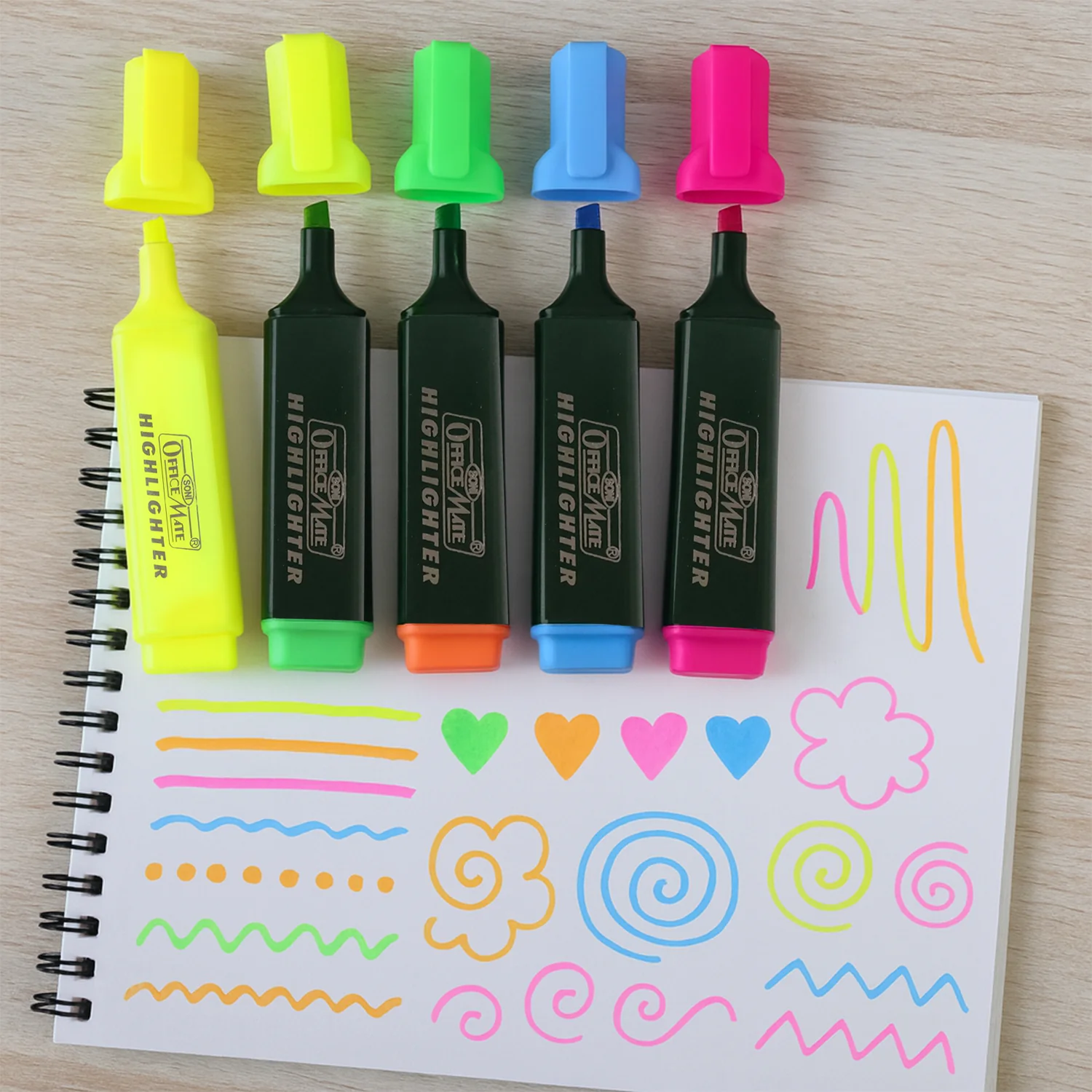 Officemate Fluorescent Highlighter Set of 5 – Vibrant Colors for Smooth Writing - Image 2