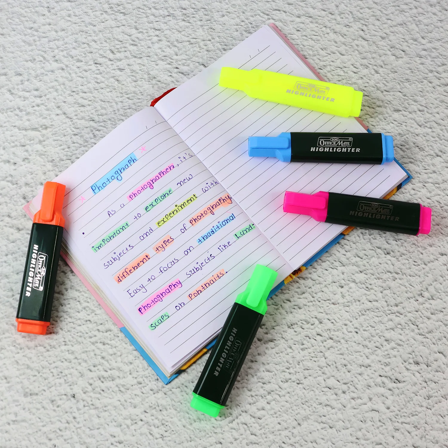 Officemate Fluorescent Highlighter Set of 5 – Vibrant Colors for Smooth Writing - Image 6