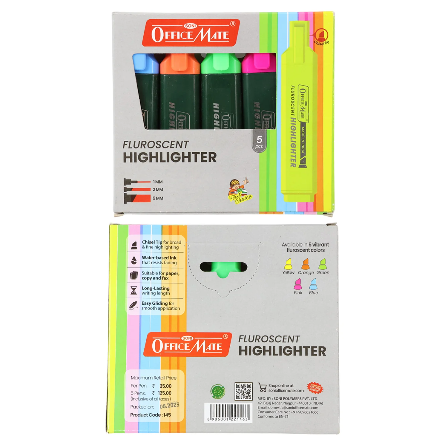 Officemate Fluorescent Highlighter Set of 5 – Vibrant Colors for Smooth Writing - Image 7