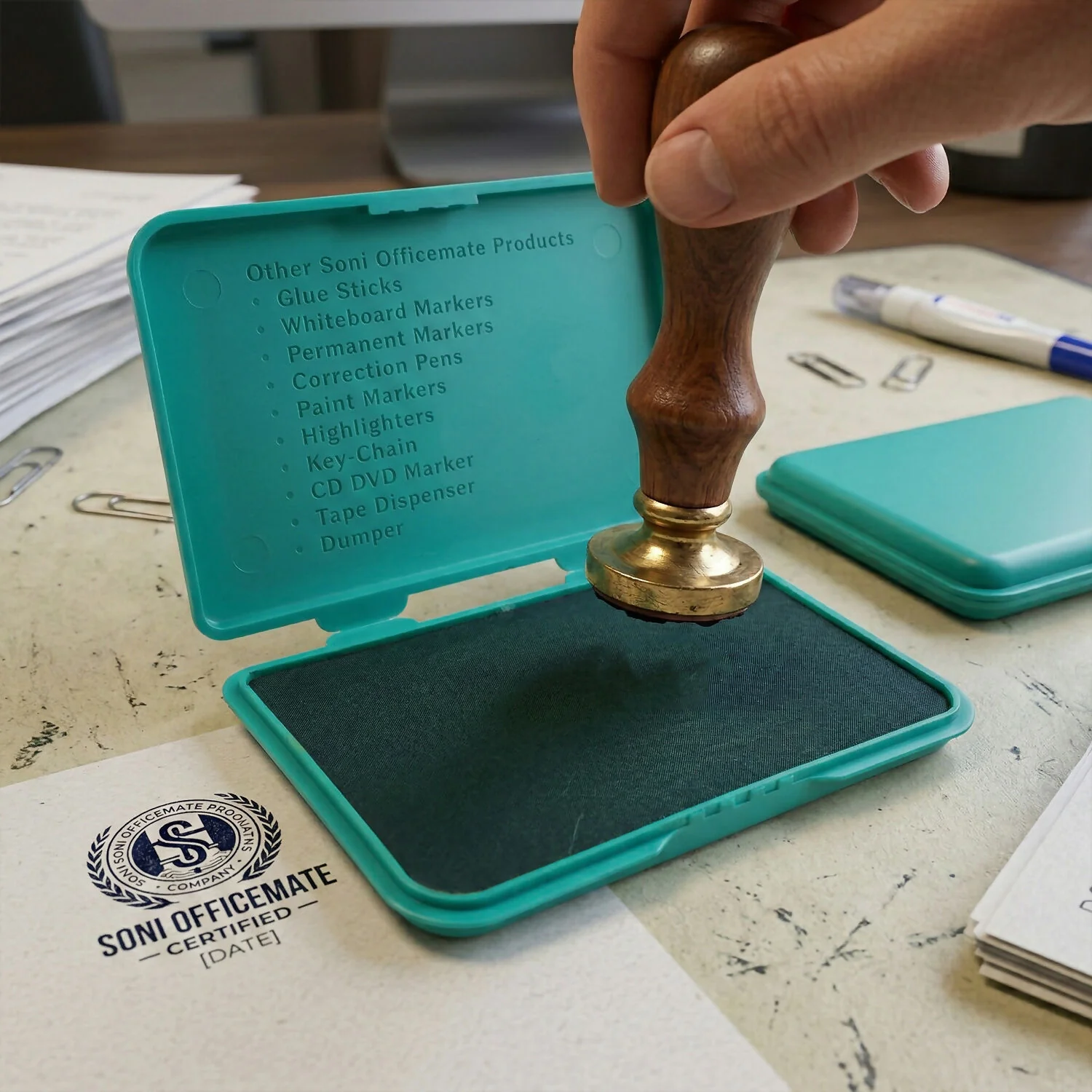 OfficeMate Green Feather Touch Stamp Pad for Office And School Use (155x95 mm) - Image 2