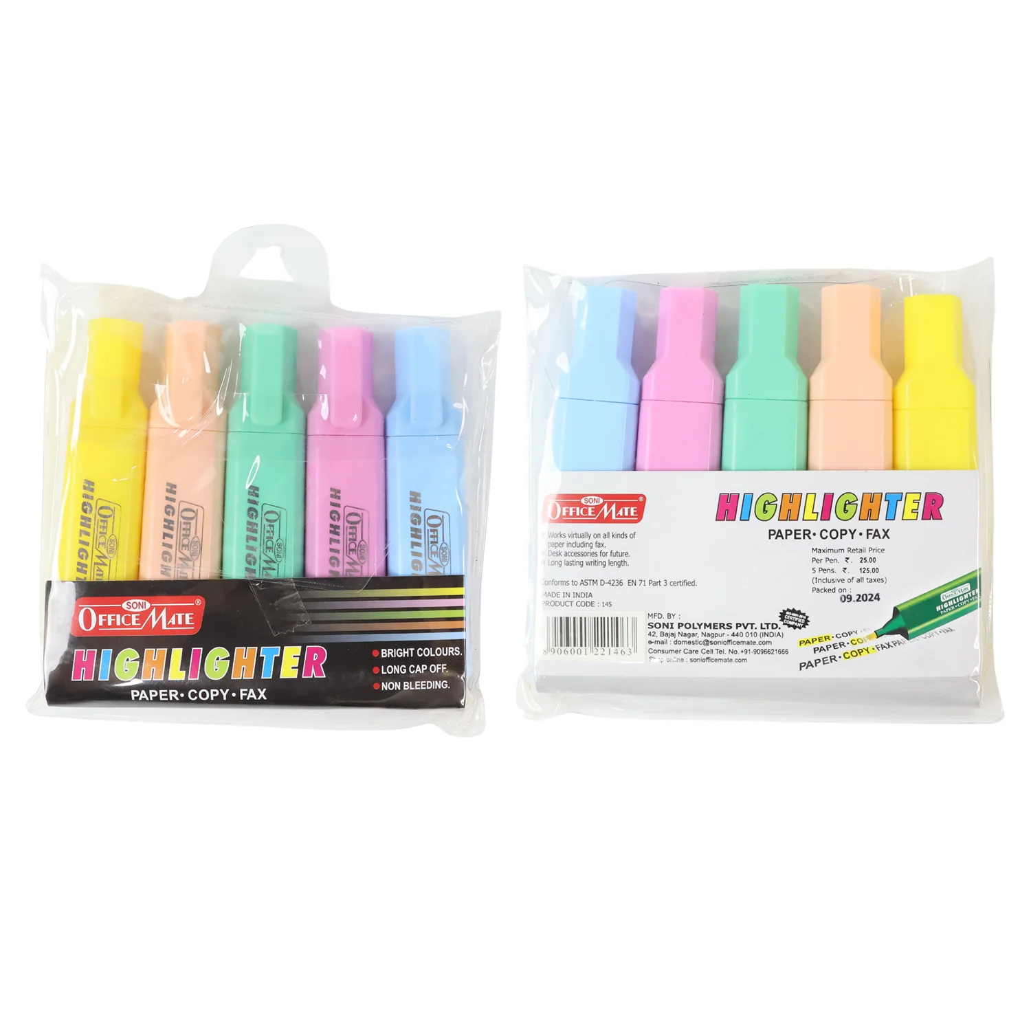Officemate Highlighter Pen Set – Pack of 5 Bright Long-Lasting Highlighters - Image 5