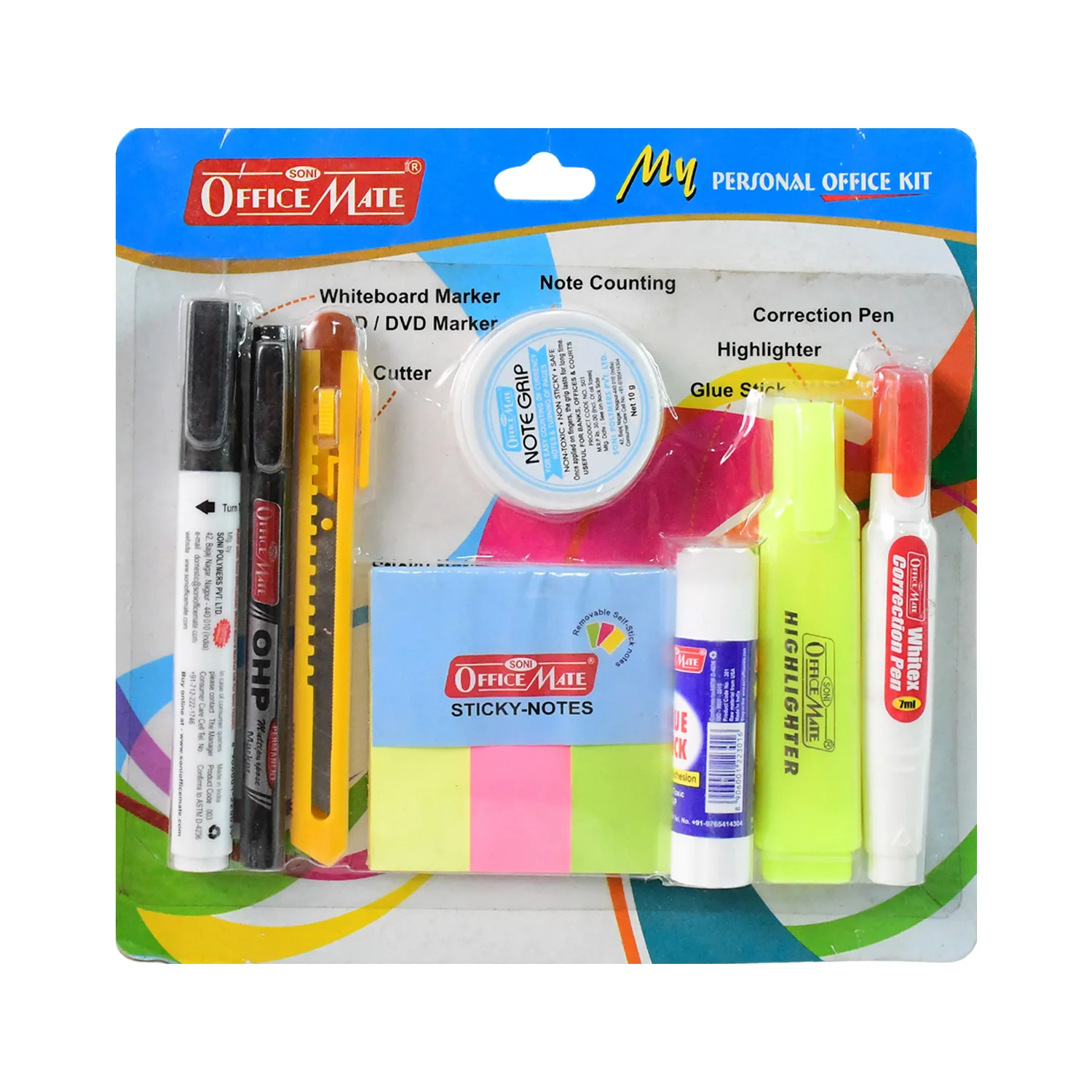 Officemate Personal Office Kit Complete Stationery Set with Glue Cutter Markers Notes - Image 2
