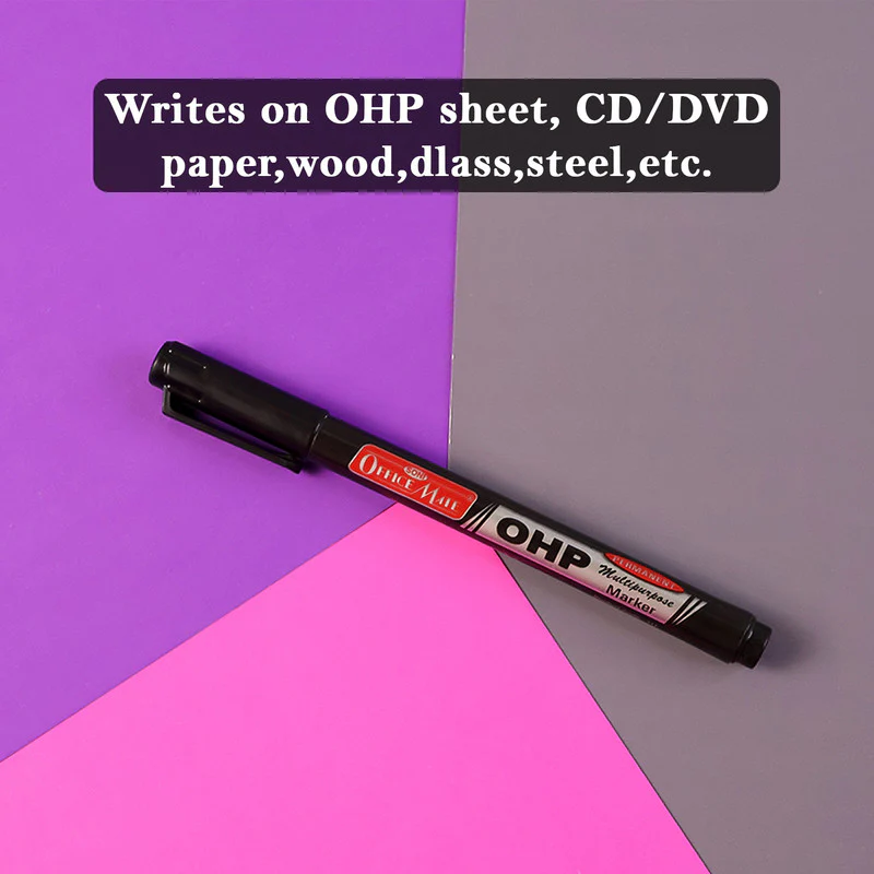 Officemate OHP/CD DVD Black Marker Pen – 10 Pc Permanent Writing Set - Image 2