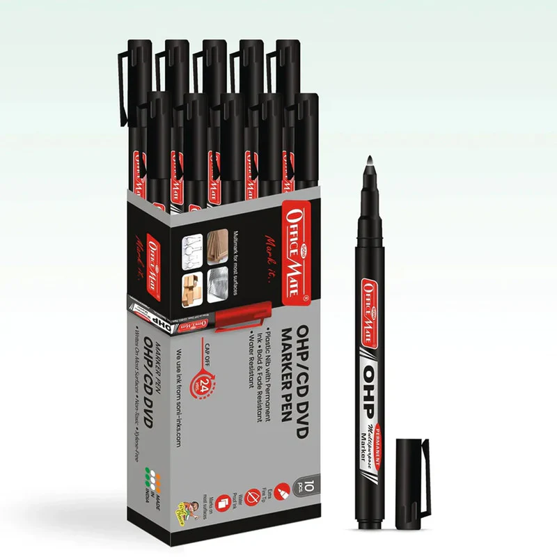 Officemate OHP/CD DVD Black Marker Pen – 10 Pc Permanent Writing Set - Image 3