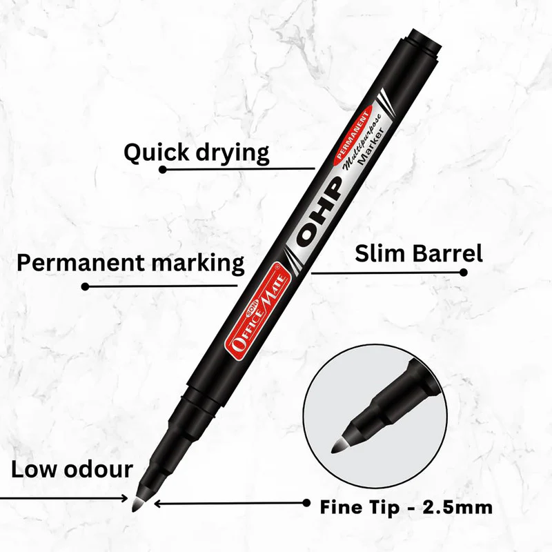 Officemate OHP/CD DVD Black Marker Pen – 10 Pc Permanent Writing Set - Image 4