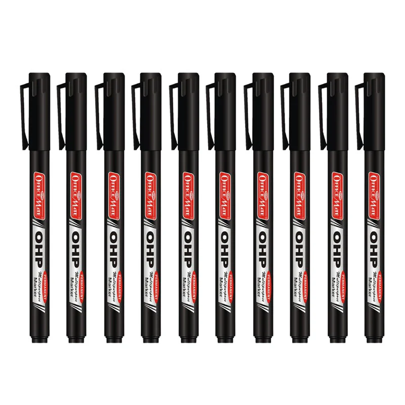 Officemate OHP/CD DVD Black Marker Pen – 10 Pc Permanent Writing Set - Image 5