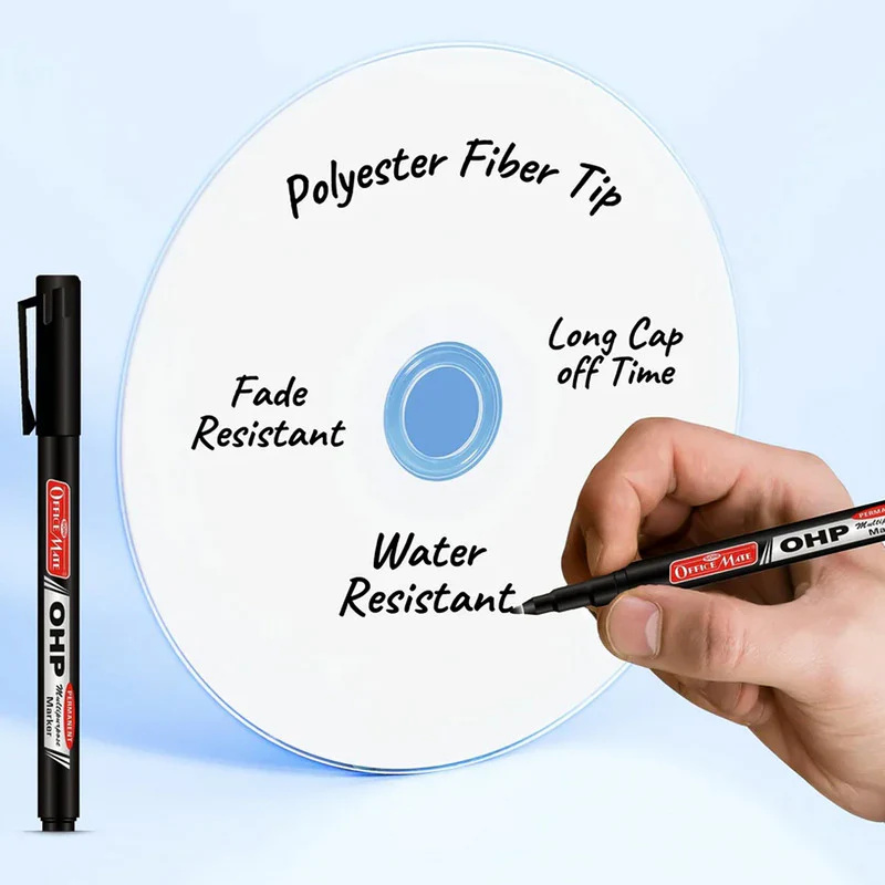 Officemate OHP/CD DVD Black Marker Pen – 10 Pc Permanent Writing Set - Image 6