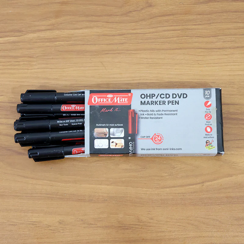 Officemate OHP/CD DVD Black Marker Pen – 10 Pc Permanent Writing Set - Image 7