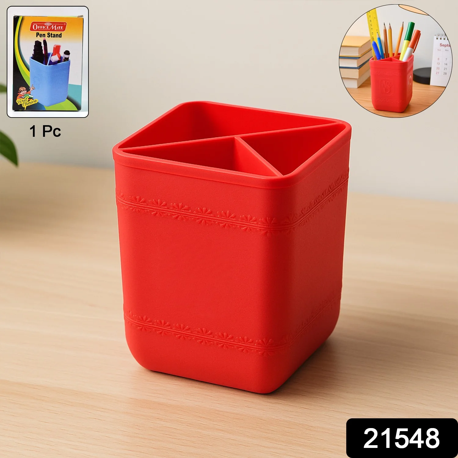 Officemate Pen Stand – Tri-Section Desk Organizer Stationery, Pens, Office Supplies - Image 2