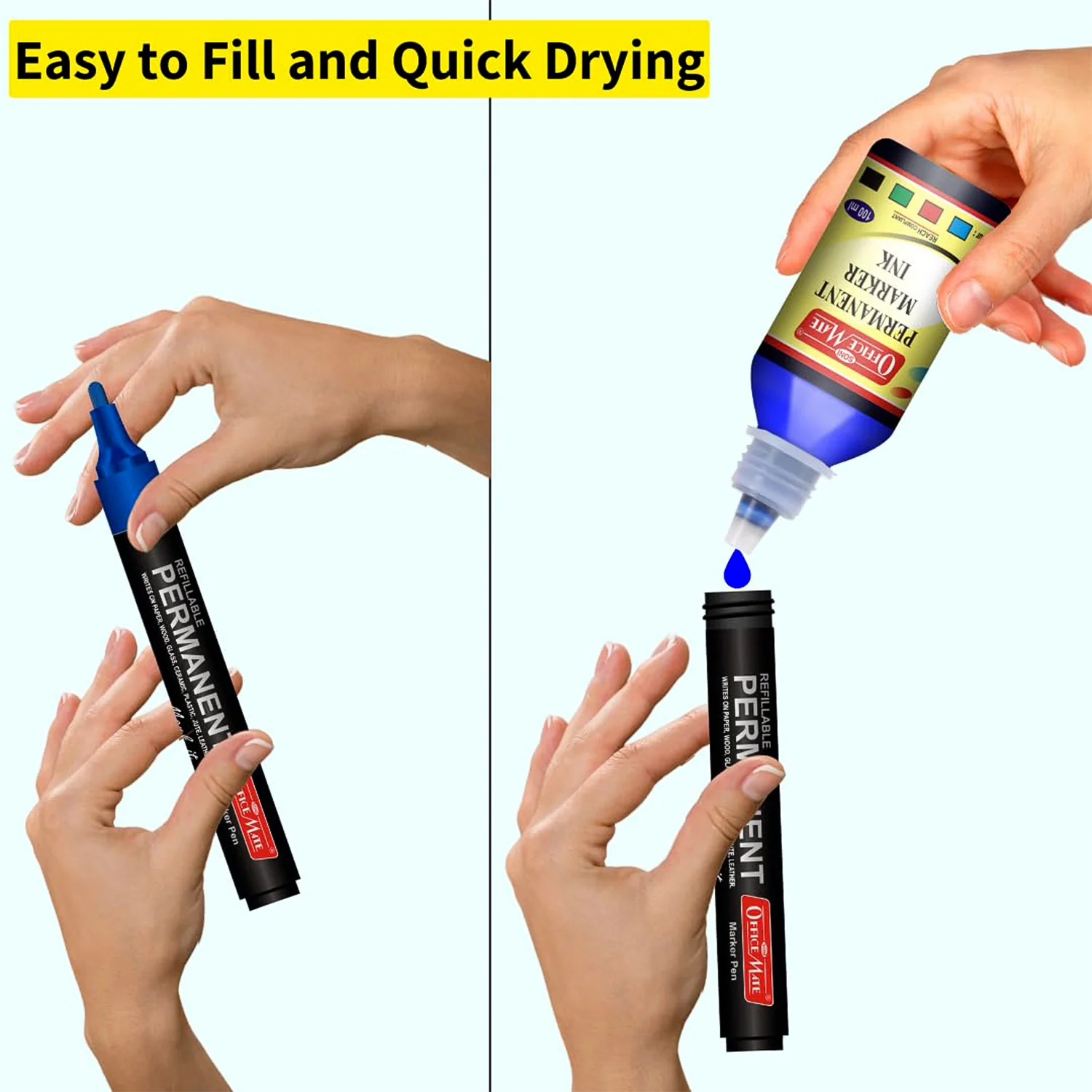 Officemate Permanent Marker Ink 100ml – Quick Dry, Bright, Long-Lasting Refill Ink - Image 3