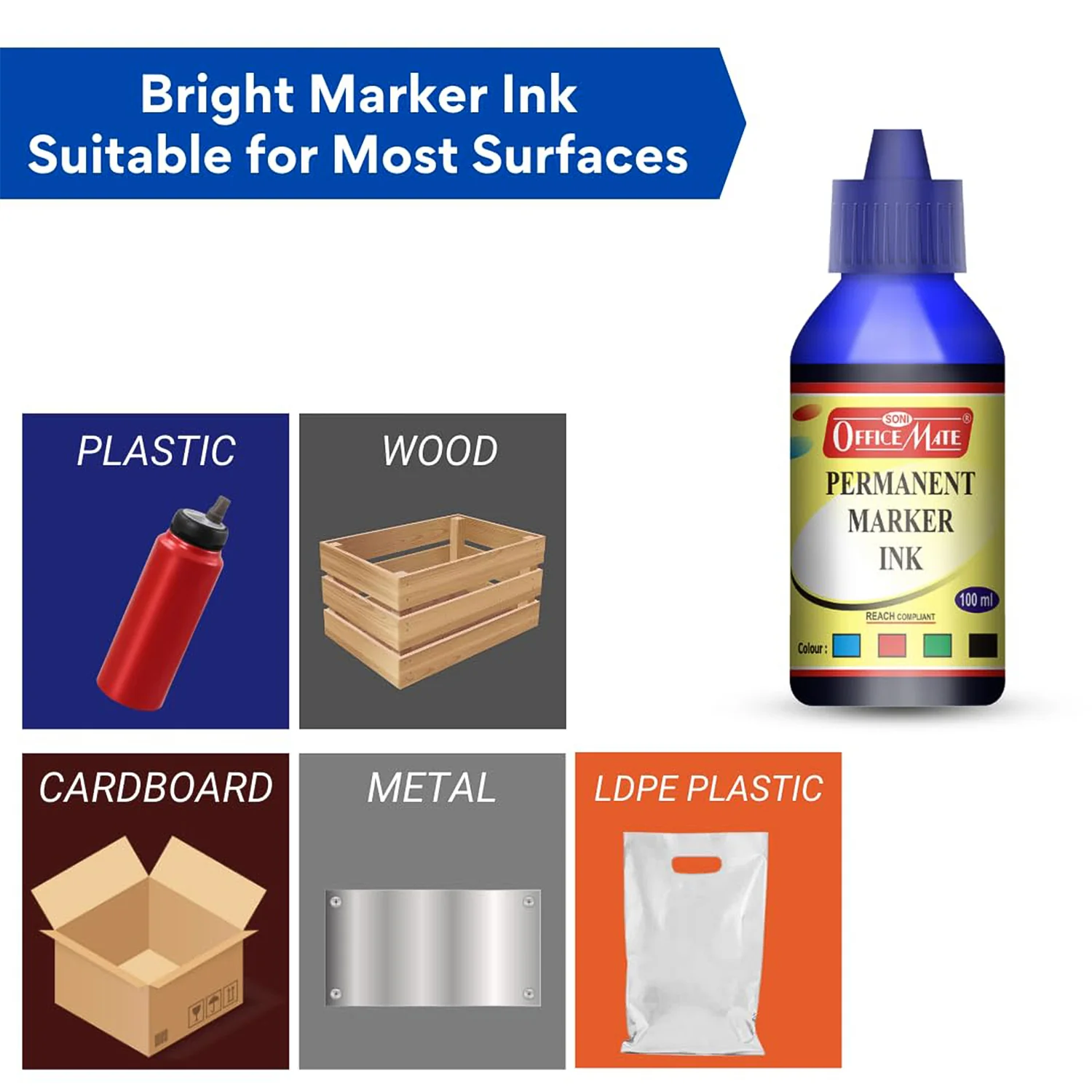 Officemate Permanent Marker Ink 100ml – Quick Dry, Bright, Long-Lasting Refill Ink - Image 6