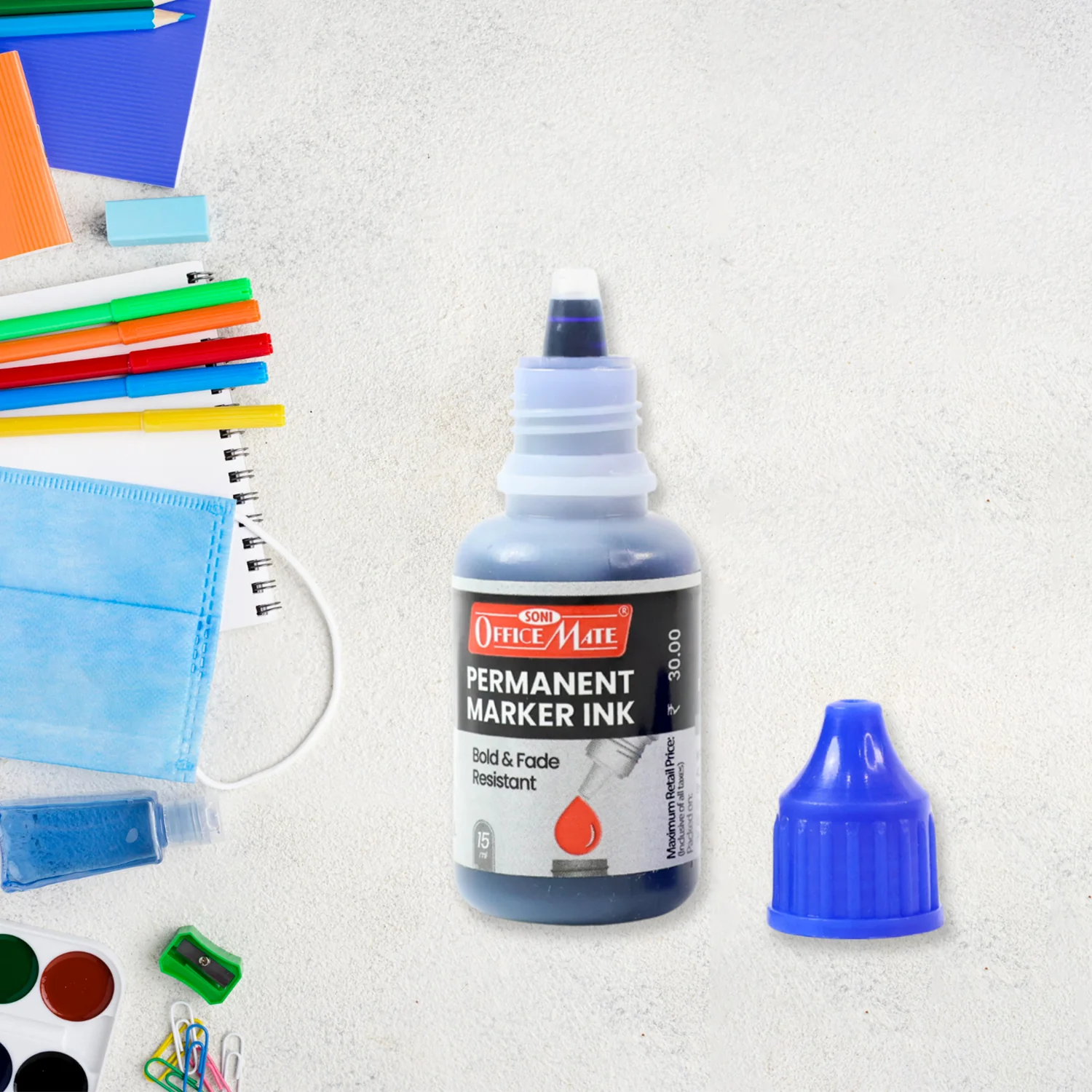Officemate Permanent Marker Ink Blue – 15 ml Refill Bottle | Bold & Fade-Resistant - Image 4