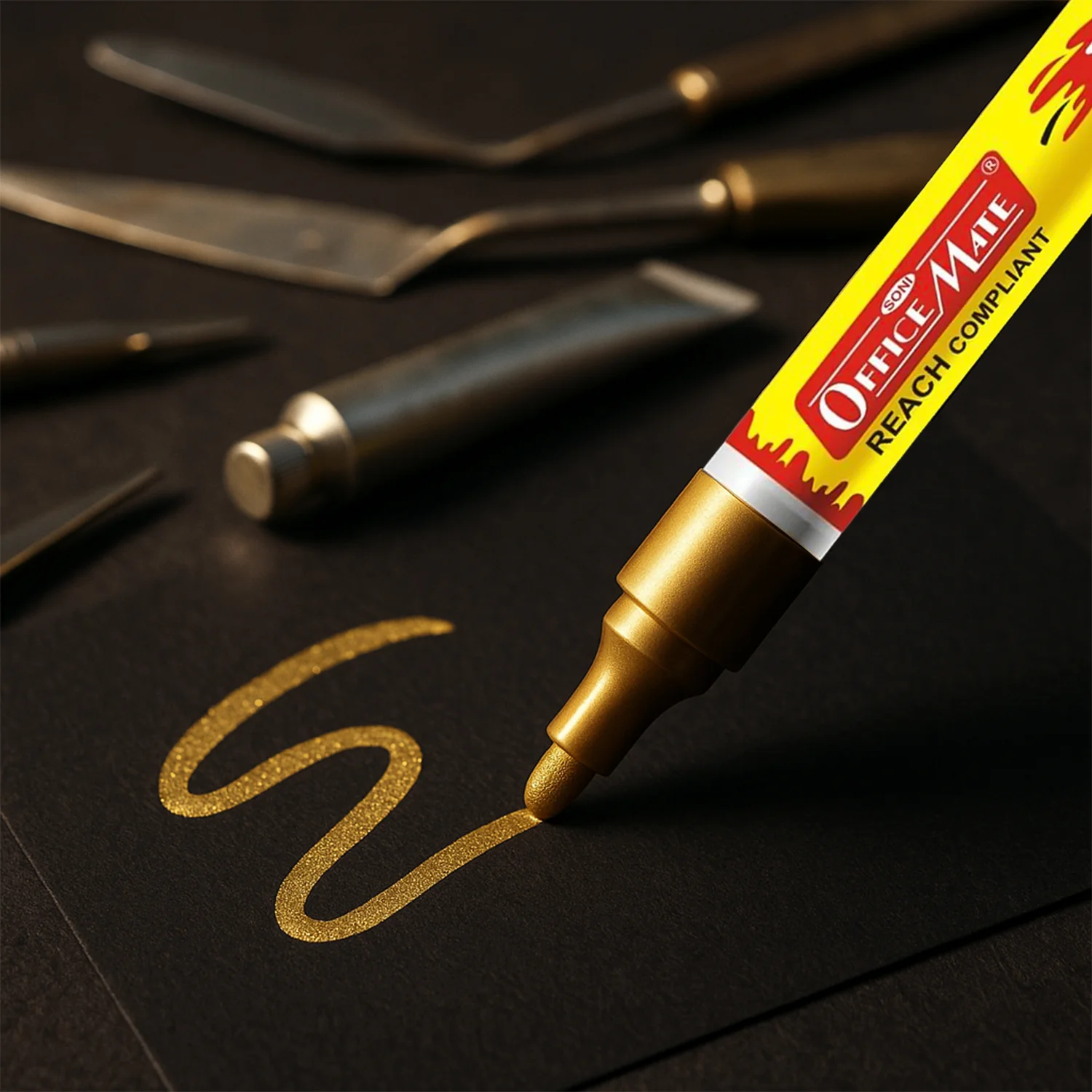 Officemate Permanent Paint Marker – Golden Quick-Dry Water-Resistant Ink - Image 2