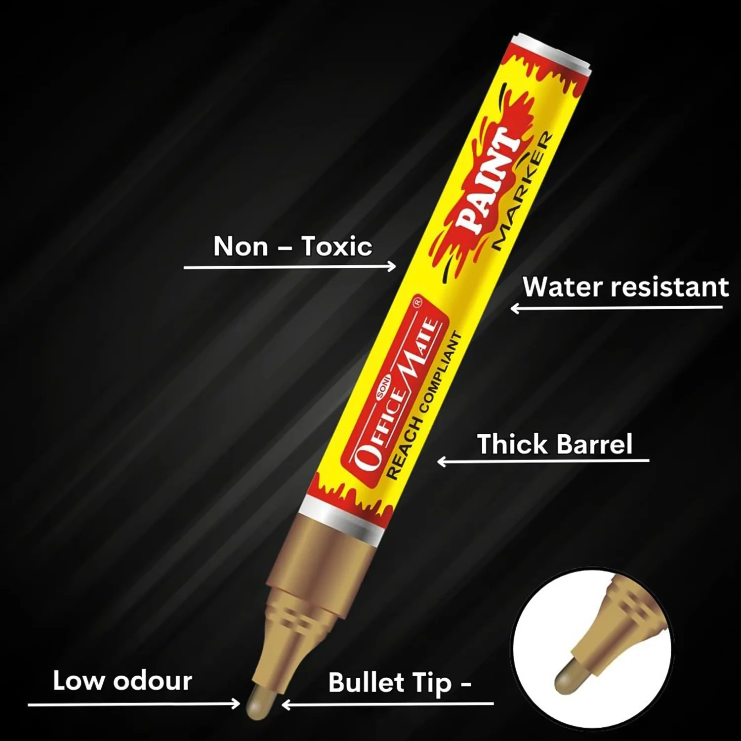 Officemate Permanent Paint Marker – Golden Quick-Dry Water-Resistant Ink - Image 3