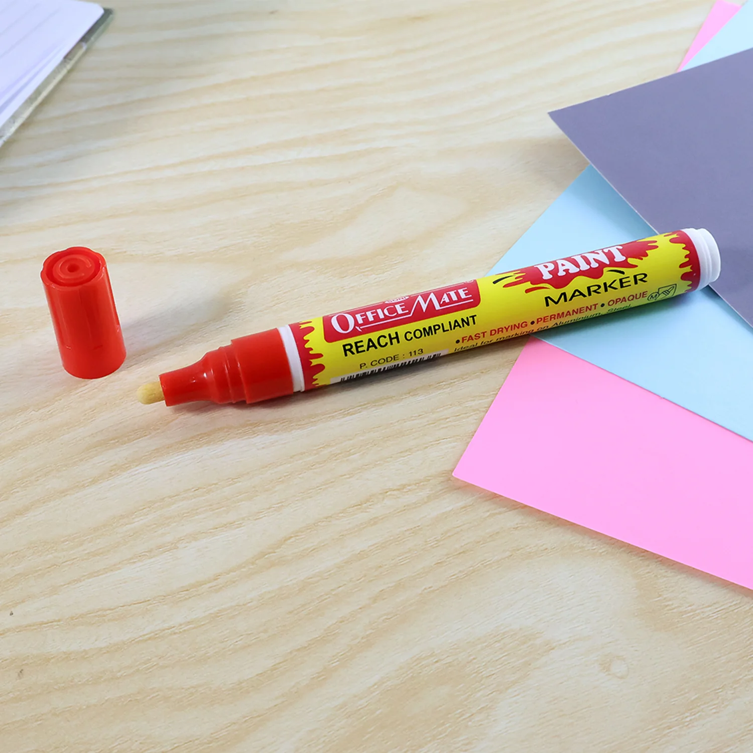 Officemate Permanent Paint Marker Pen Red – Quick Dry, Waterproof & REACH Compliant - Image 6