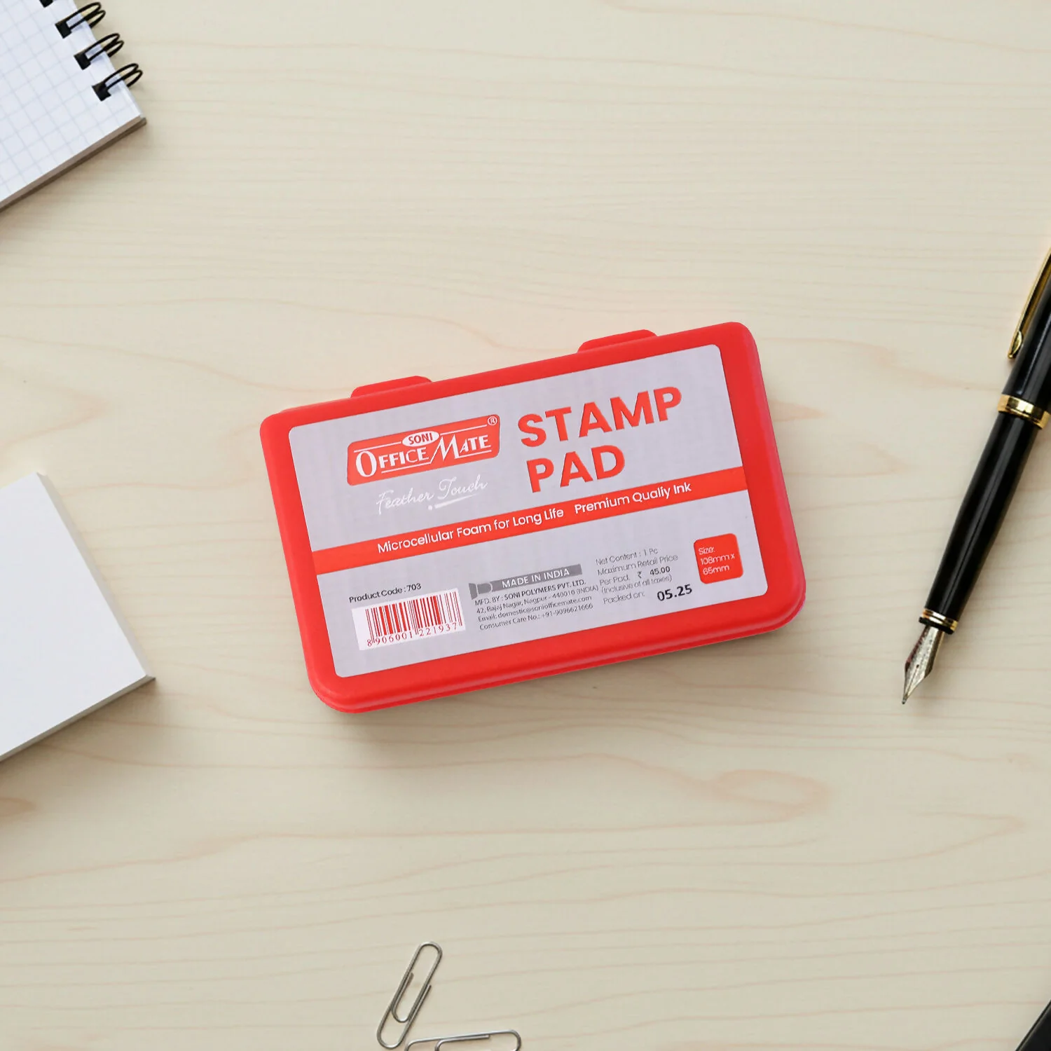 OfficeMate Red Stamp Pad – Premium Microcellular Foam, Long-Life Ink (108×65 mm) - Image 2