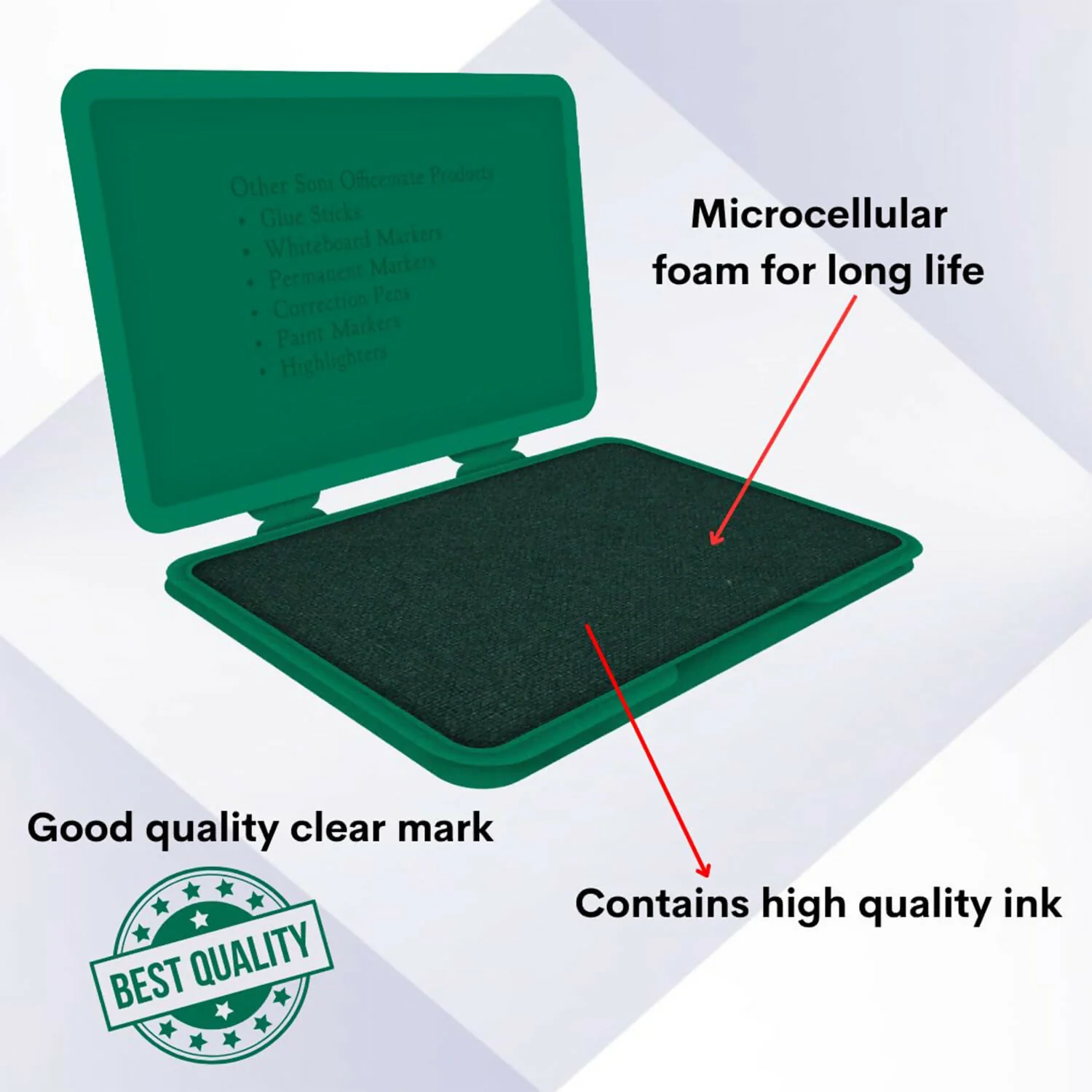 Officemate Small Stamp Pad Feather Touch Green Ink Long-Life Micro Cellular Foam (88cm x54cm) - Image 2