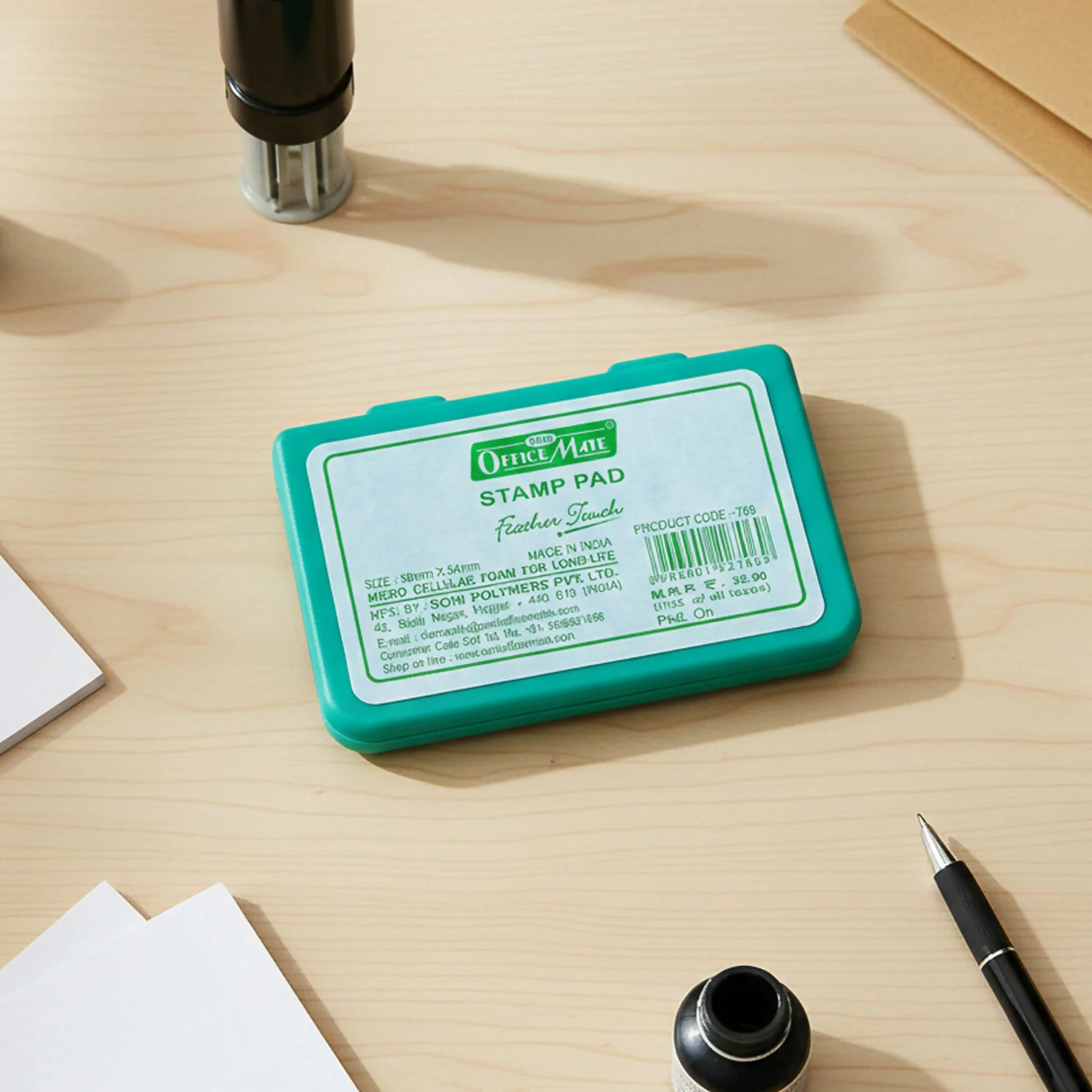 Officemate Small Stamp Pad Feather Touch Green Ink Long-Life Micro Cellular Foam (88cm x54cm) - Image 3