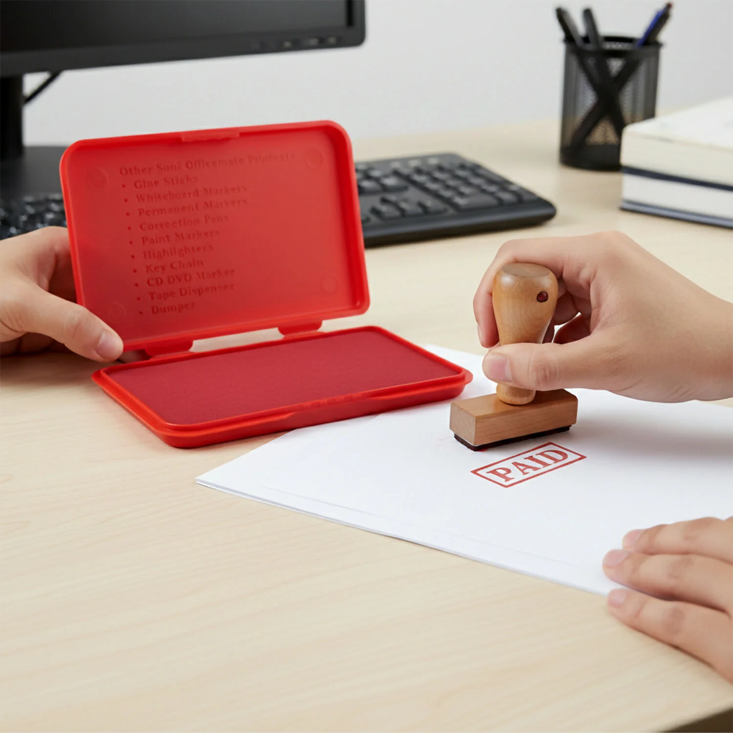 Officemate Small Stamp Pad Feather Touch Red Ink Long-Life Micro Cellular Foam (88cm x54cm) - Image 2