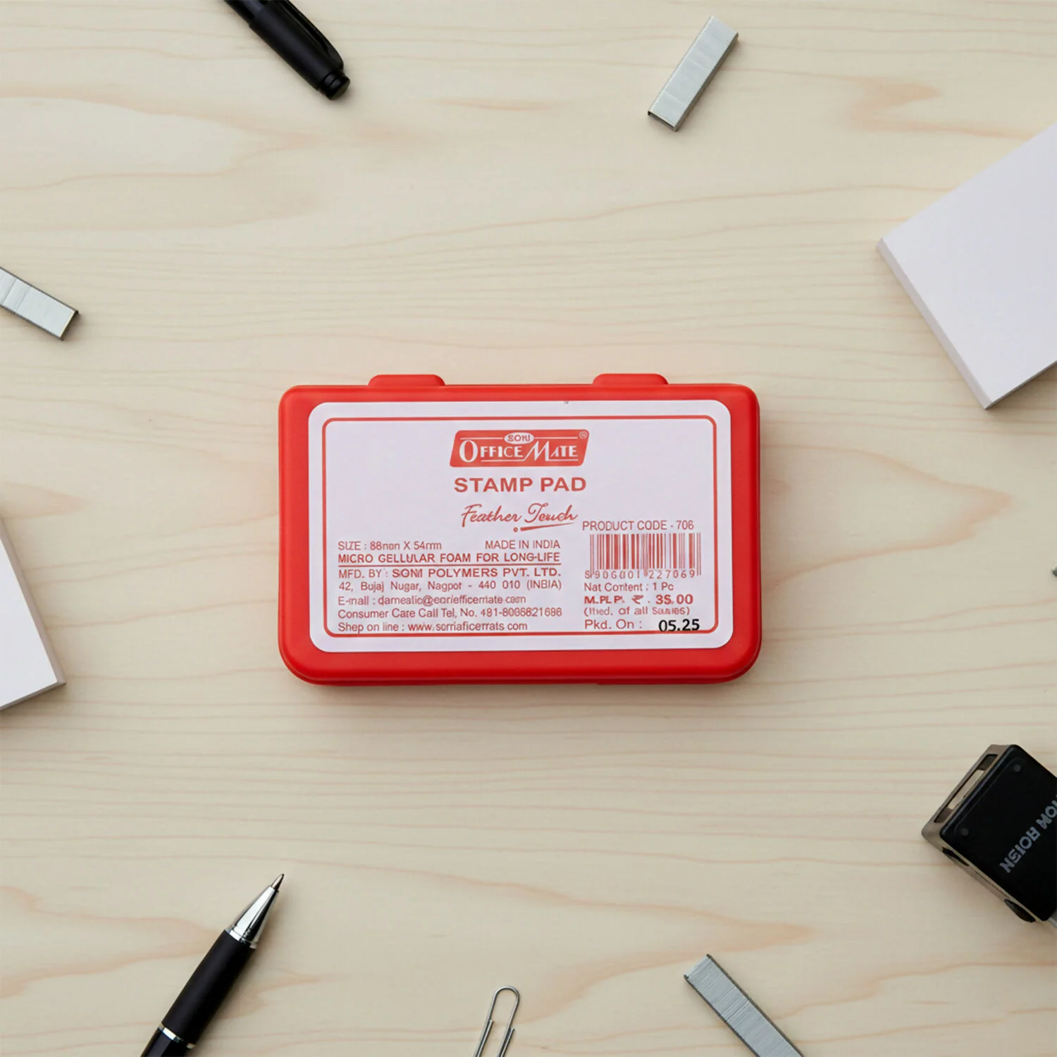 Officemate Small Stamp Pad Feather Touch Red Ink Long-Life Micro Cellular Foam (88cm x54cm) - Image 3