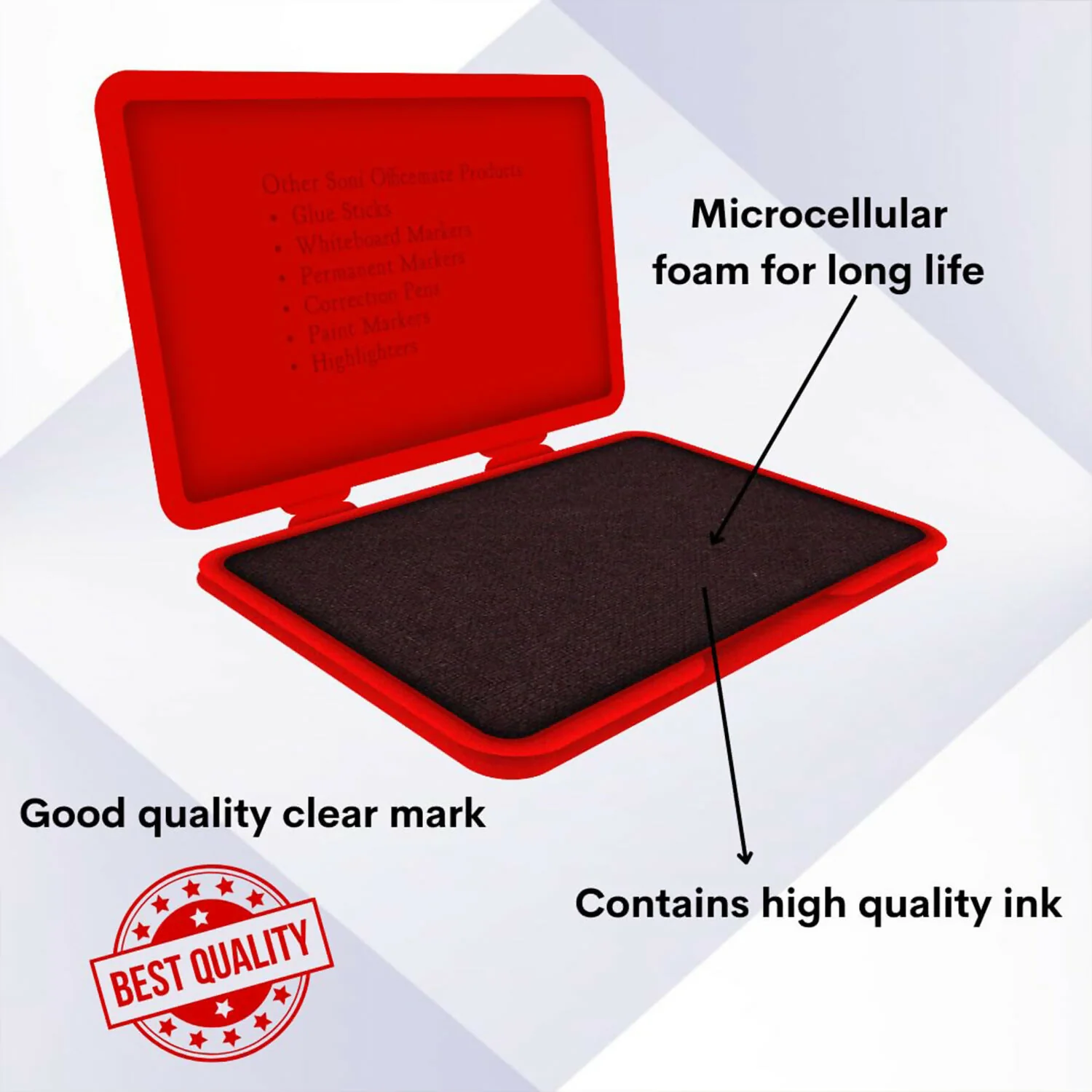 Officemate Small Stamp Pad Feather Touch Red Ink Long-Life Micro Cellular Foam (88cm x54cm) - Image 4