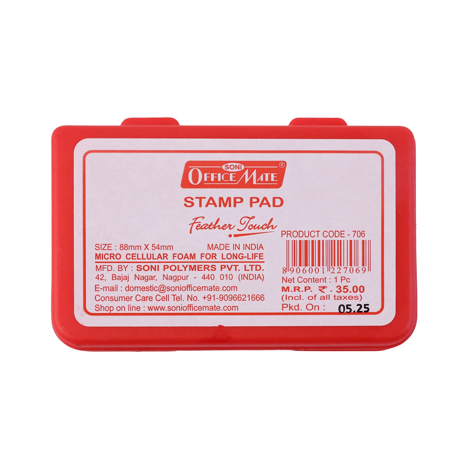Officemate Small Stamp Pad Feather Touch Red Ink Long-Life Micro Cellular Foam (88cm x54cm) - Image 5