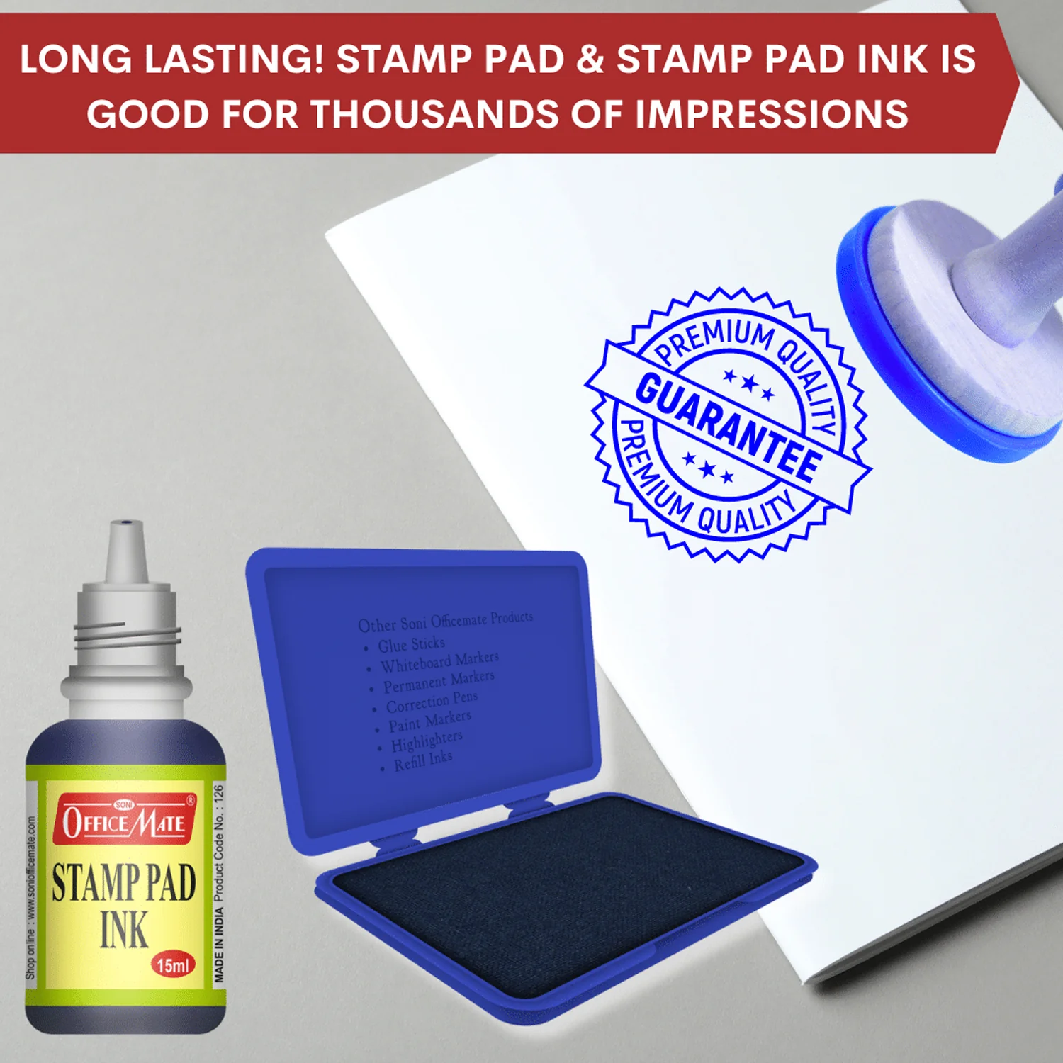 Officemate Stamp Pad Ink Blue – 15 ml Bottle | Fade-Resistant, Quick-Drying Refill - Image 6