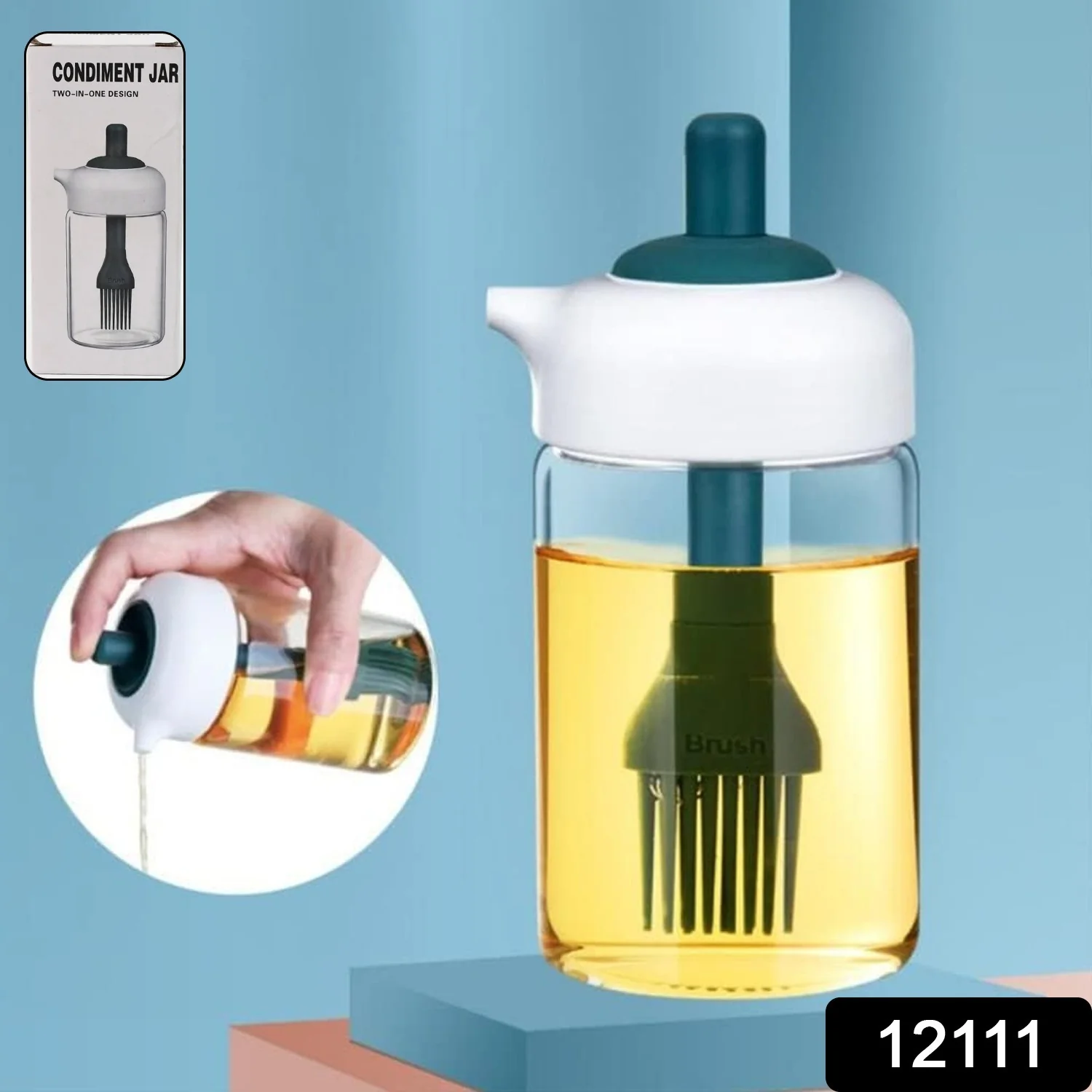 2 in 1 Glass Oil dispenser jar / Bottle with brush (1 Set) - Image 2
