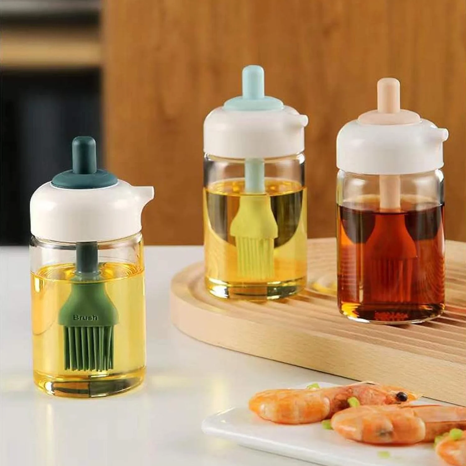 2 in 1 Glass Oil dispenser jar / Bottle with brush (1 Set) - Image 3