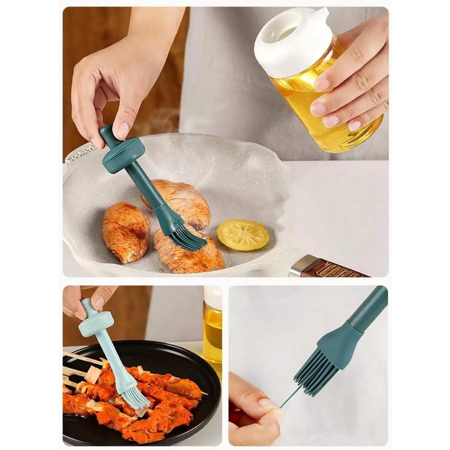 2 in 1 Glass Oil dispenser jar / Bottle with brush (1 Set) - Image 9