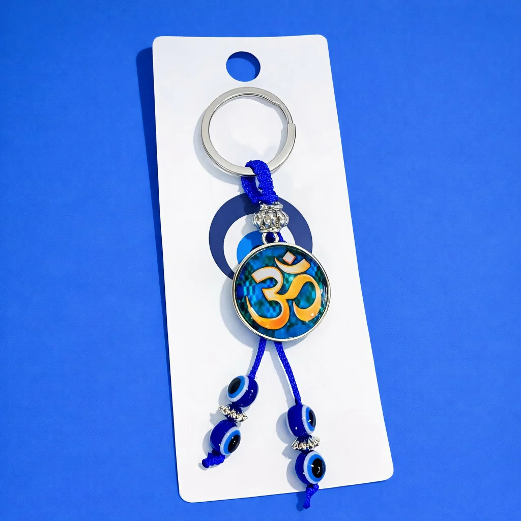 Om Evil Eye Keychain with Blue Beads for Car Keys, Bags & Gifting - Image 2