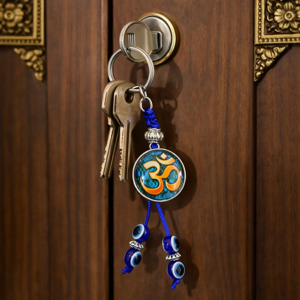 Om Evil Eye Keychain with Blue Beads for Car Keys, Bags & Gifting - Image 3