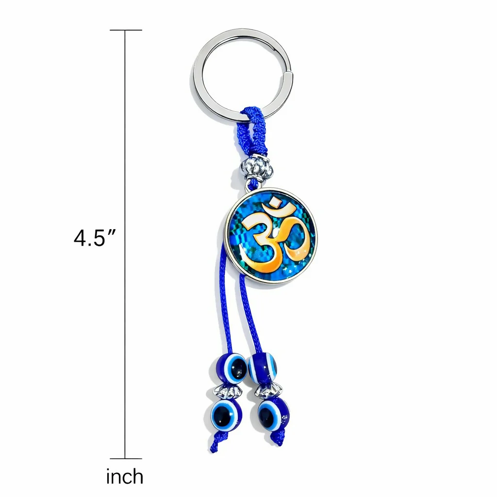 Om Evil Eye Keychain with Blue Beads for Car Keys, Bags & Gifting - Image 4