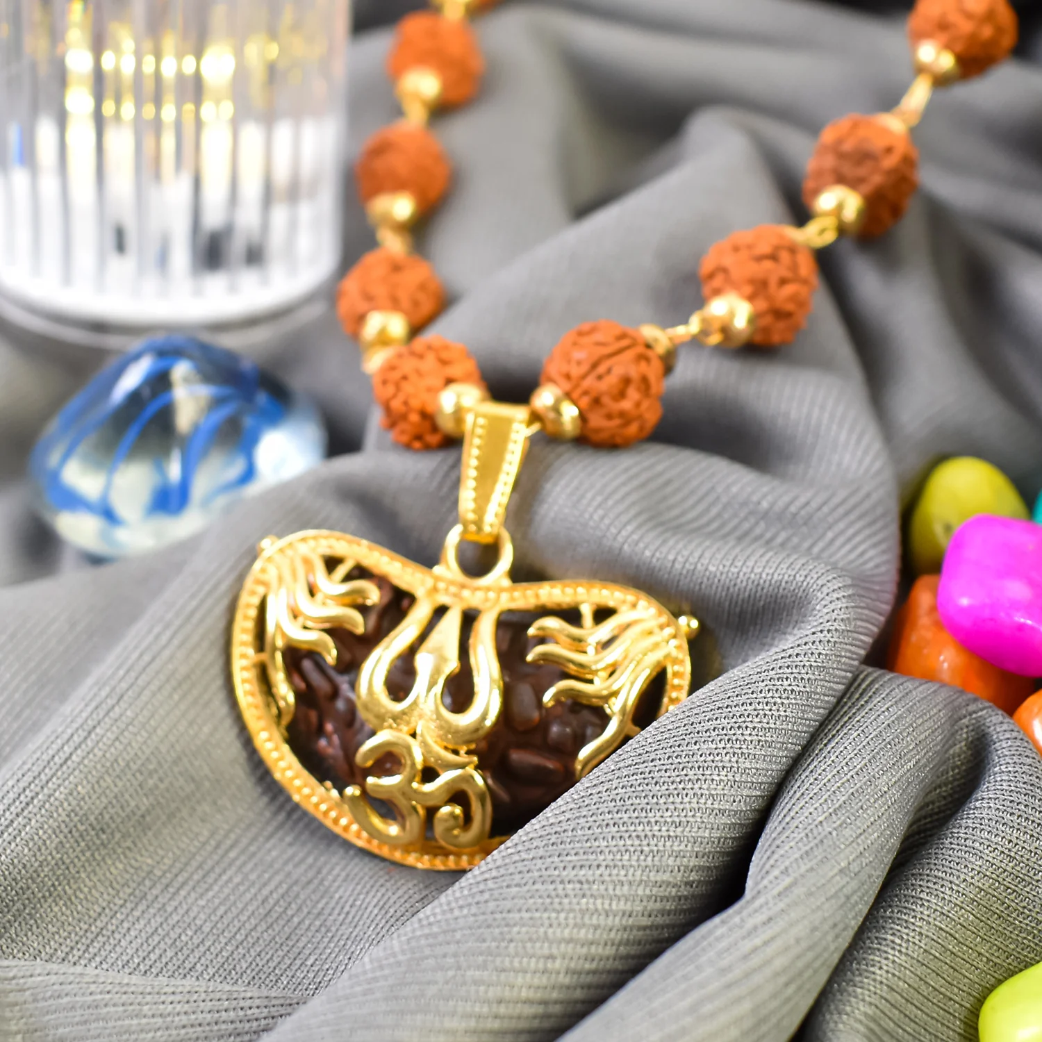 Om Pendant with Rudraksha and Trishul: Divine Protection and Blessings - Image 2