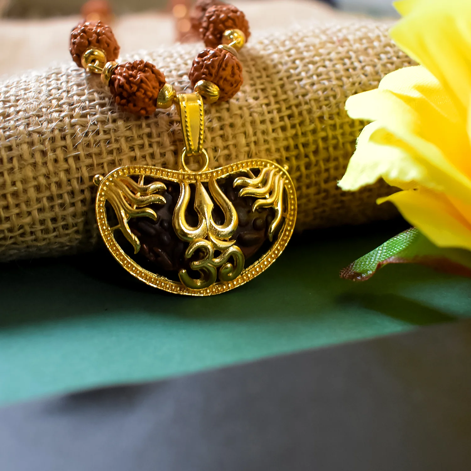 Om Pendant with Rudraksha and Trishul: Divine Protection and Blessings - Image 3