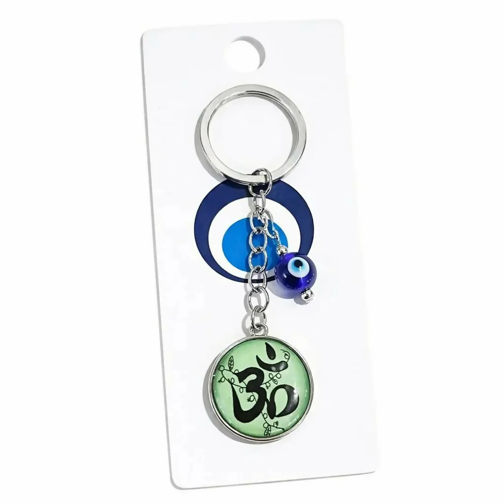 Om Symbol Keychain with Evil Eye Charm Metal Key Holder - Image 3