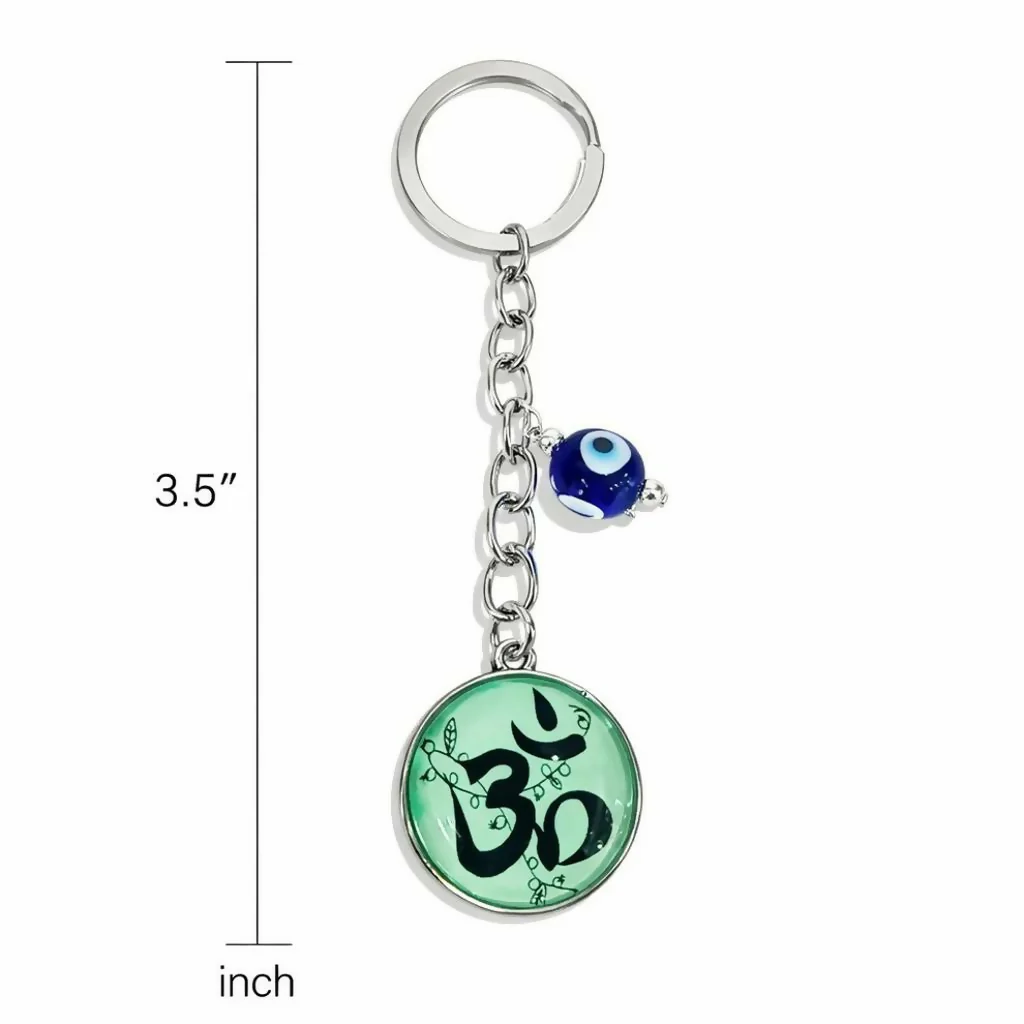 Om Symbol Keychain with Evil Eye Charm Metal Key Holder - Image 4