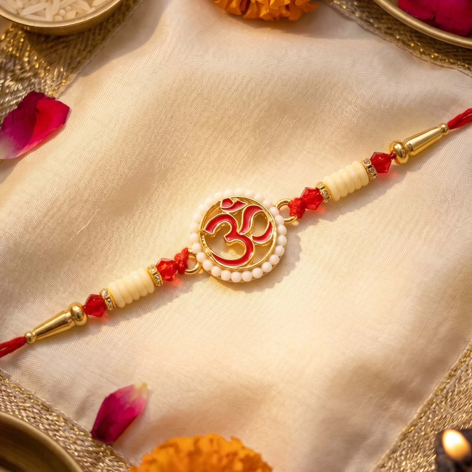 OM Symbol Pearl Frame Designer Rakhi - Image 4