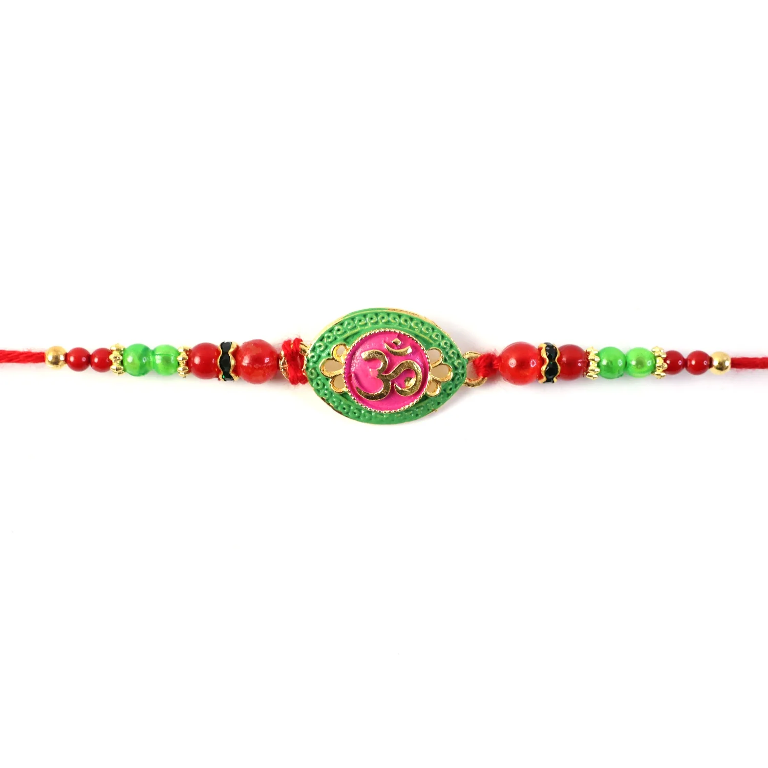 OM Symbol Pink Green Oval Designer Rakhi - Image 5