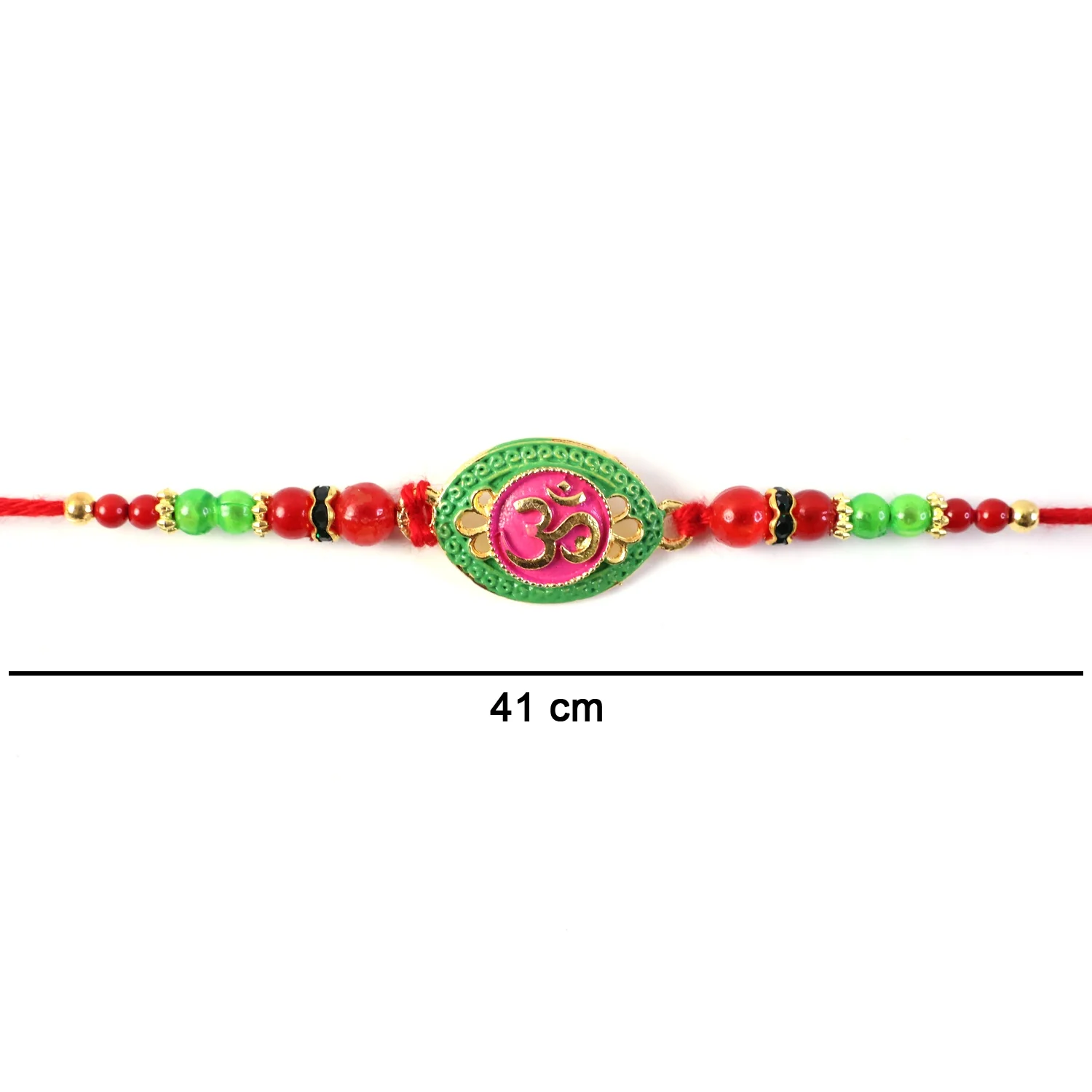 OM Symbol Pink Green Oval Designer Rakhi - Image 6