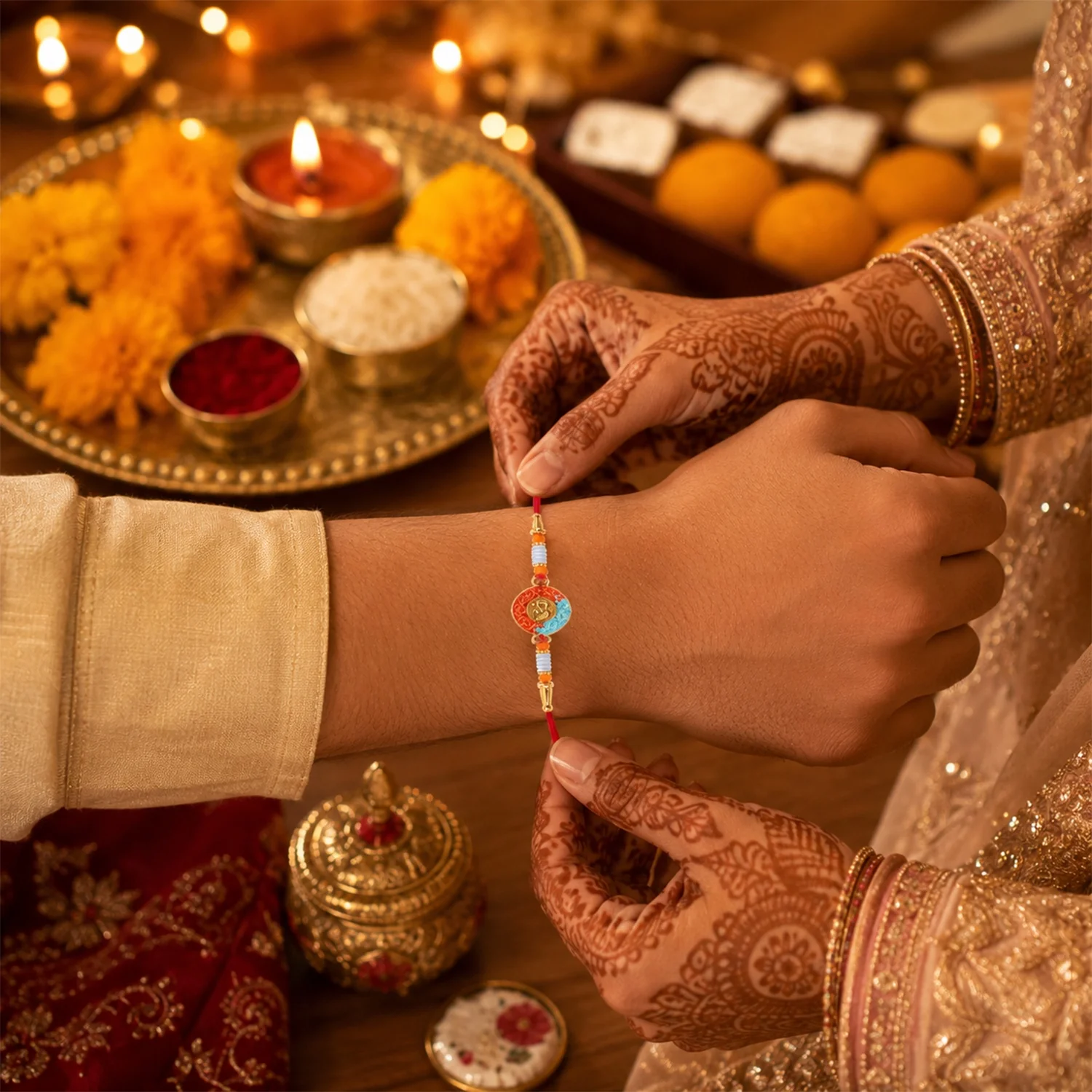 OM Symbol Square Designer Rakhi - Image 3