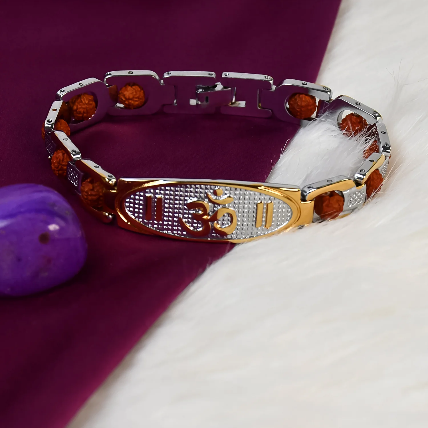 Om with Rudraksha Beads Bracelet: Divine Energy, Healing, and IGP Guarantee Plating - Image 2