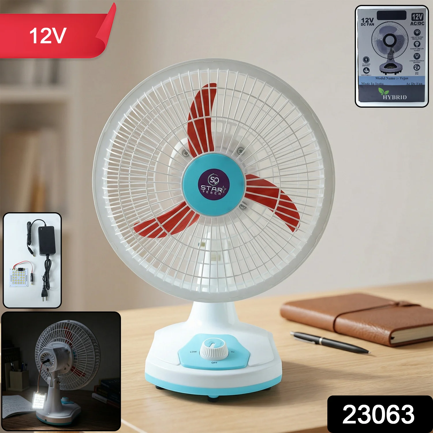OMEGA 12V Rechargeable Table Fan with LED Light (1 Pc) - Image 2