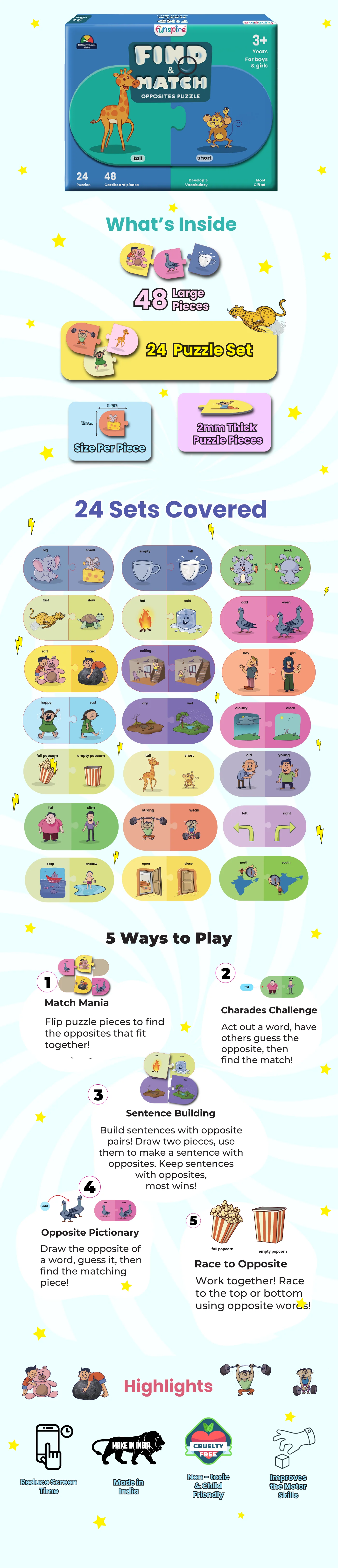Opposites Matching Puzzle - Ages 3+ (48 cardboard puzzle pieces) Find & Match series - Image 10